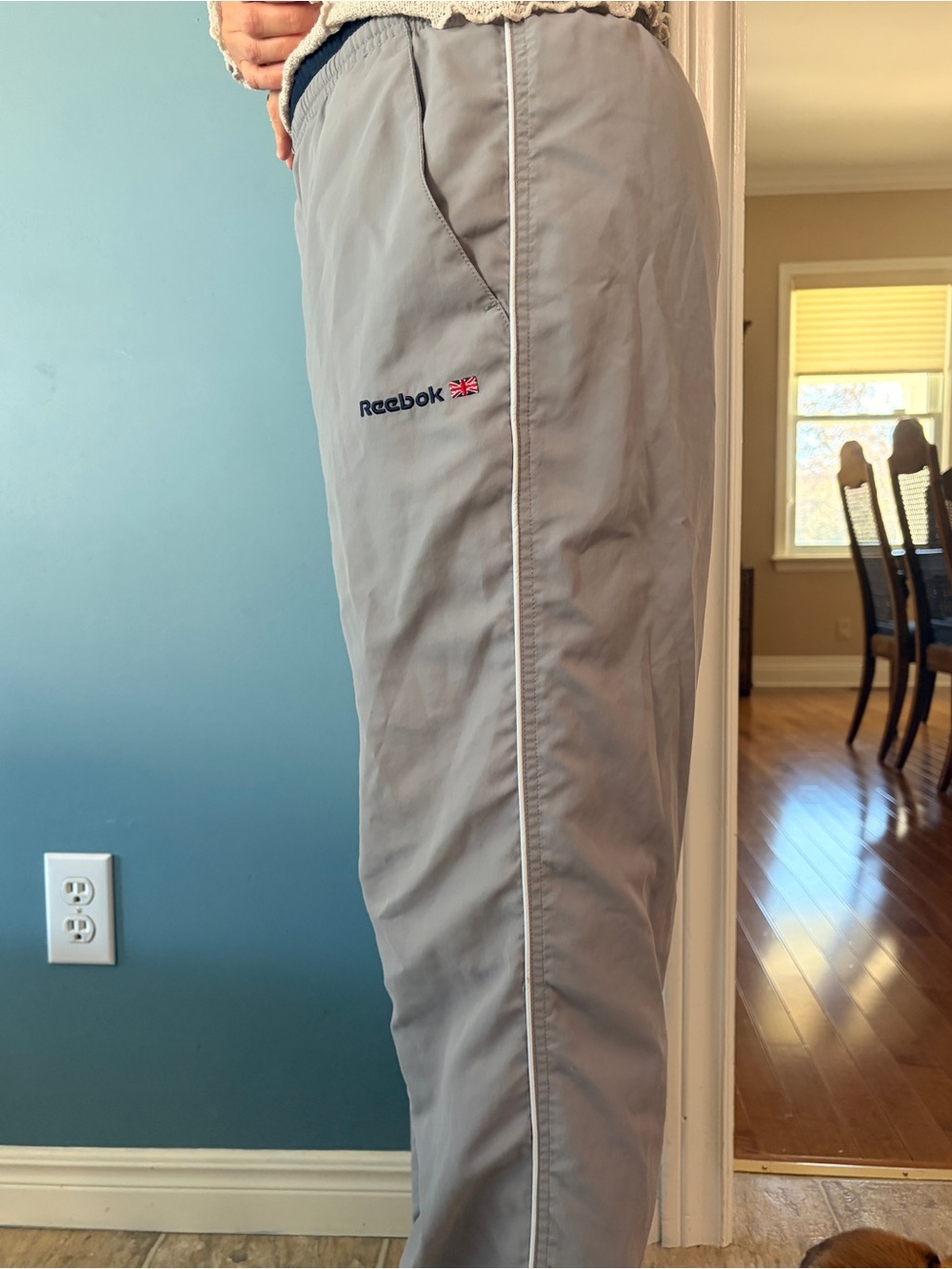 Reebok Light Gray Men’s Track Joggers with Side Stripe